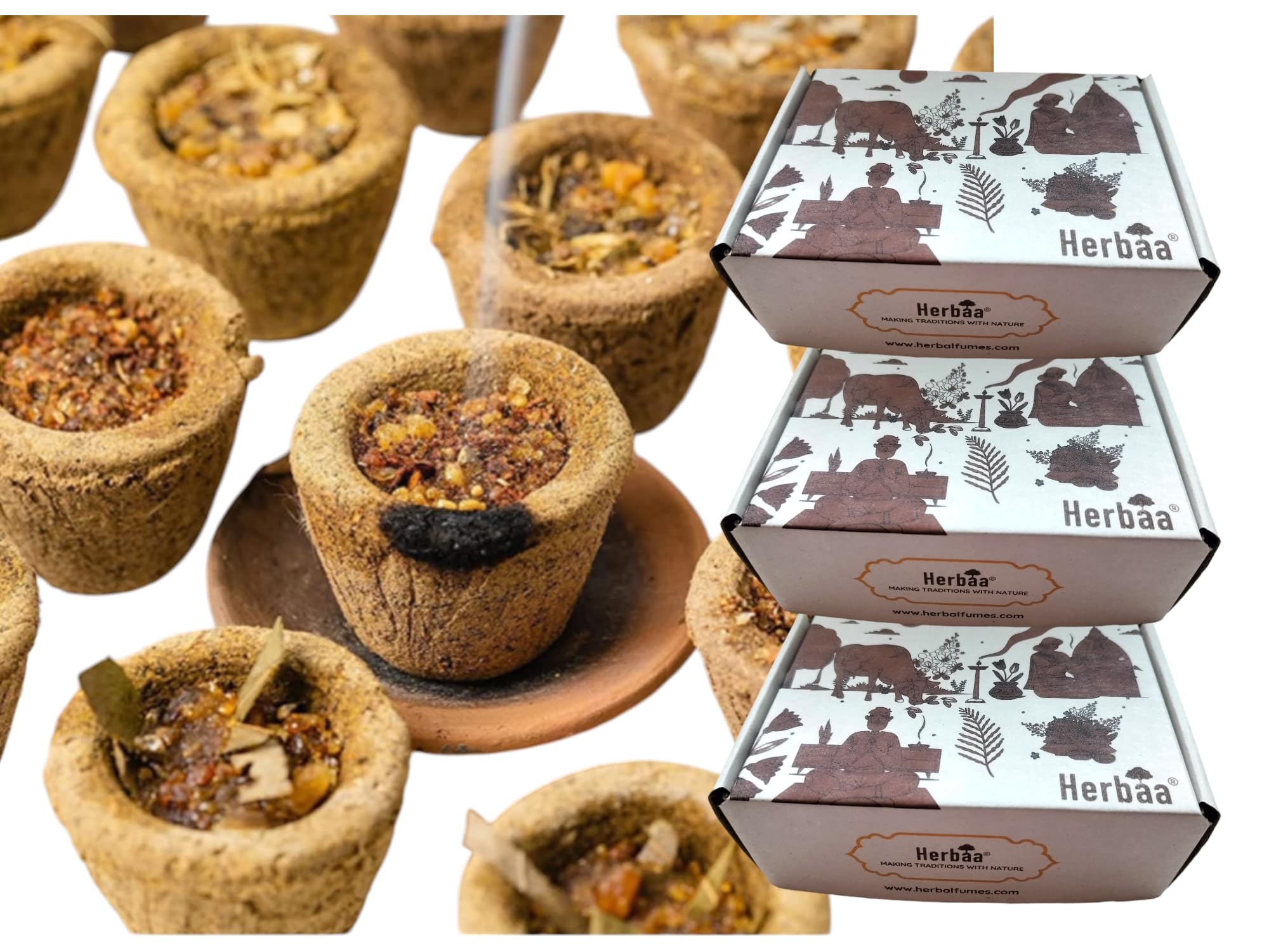 Herbaa Panchagavya Cowdung Cups 12 Pcs Box | Approx 45 min Burning